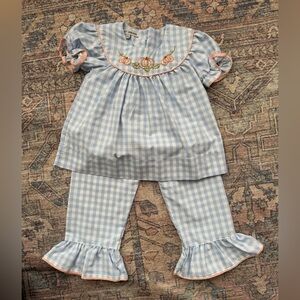 Sweet Dreams blue and white striped pumpkin shirt and pants Size 24M